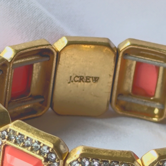 J Crew coral rhinestones stretchy bracelet - Picture 3 of 4